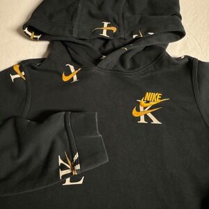 Nike Kids Black‎ Gold All Over Swoosh Logo Hoodie Size M